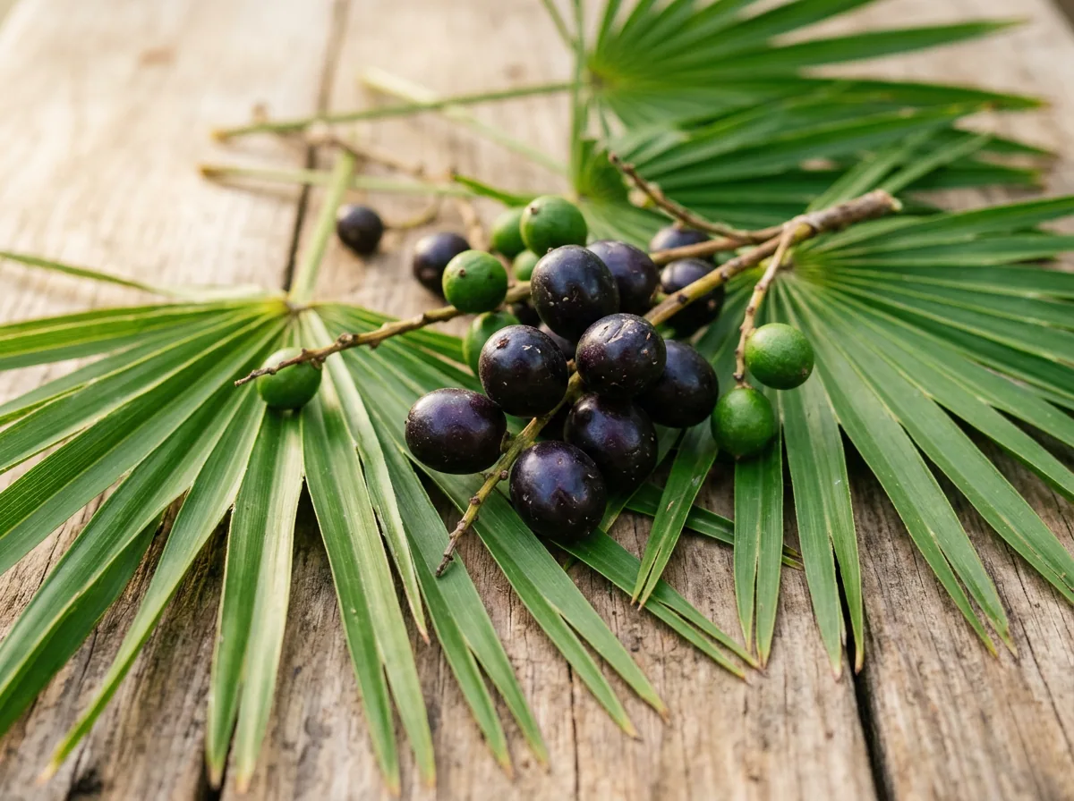 Saw palmetto bessen en bladeren - traditioneel welzijnsingredient voor mannen